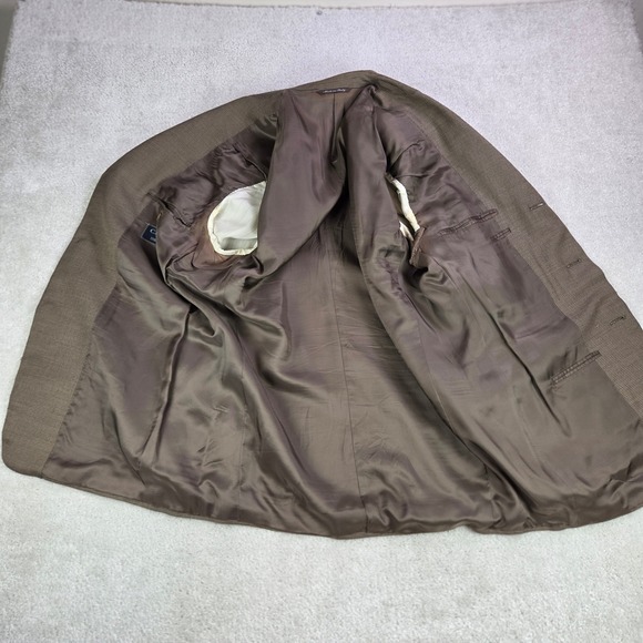 CANALI Wool Silk Blazer Men's 52/US 42‎ Brown Check 3 Button Sport Coat Italy - Picture 9 of 16